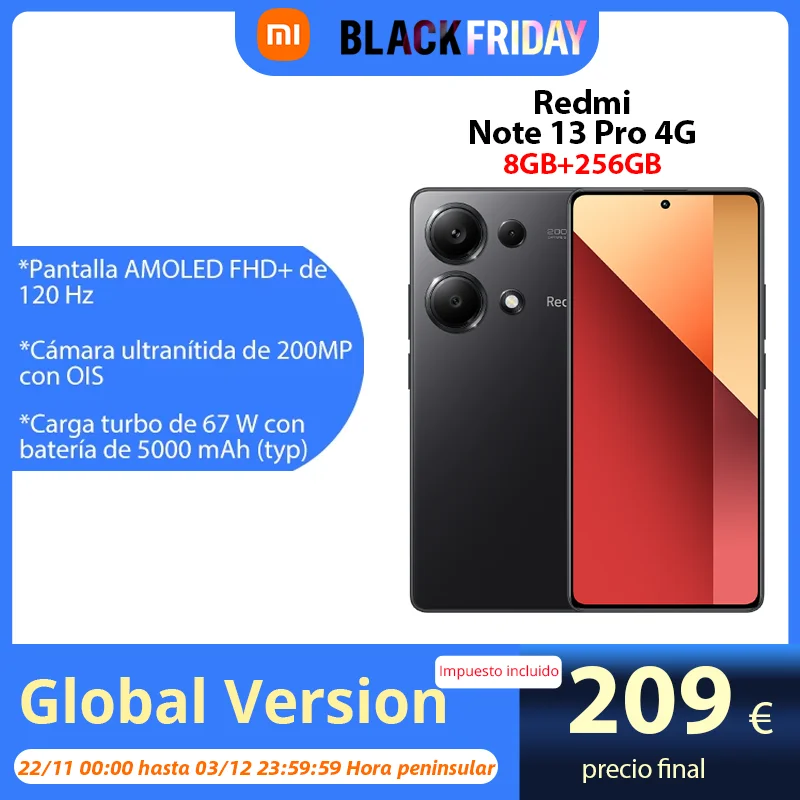 Versão global Xiaomi Redmi Note 13 Pro 4G 200MP OIS Câmara Helio G99-Ultra Smartphone 120Hz FHD+ AMOLED 67W Carregamento do telemóvel