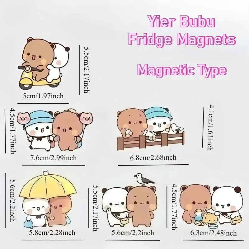 Kawaii Panda Yier Kühlschrankmagnete, niedlicher Bubu Dudu Anime-Aufkleber für Heimdekoration, kreatives Kühlschrankzubehör