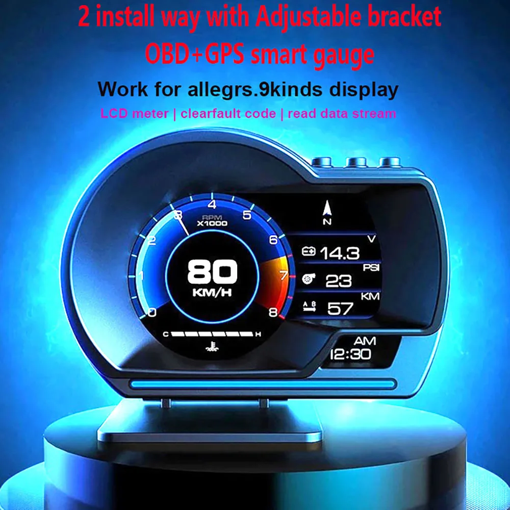 Universal Car OBD2 GPS HUD Head Up Display Modified LCD Gauge Turbo Water Temp Fault Code Diagnostic Detector