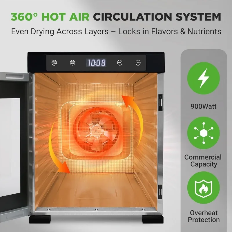 مجفف طعام كهربائي على سطح الطاولة -900 وات قسط متعدد الطبقات لحم البقر متشنج صانع الفواكه/الخضروات مع 10 أشرطة