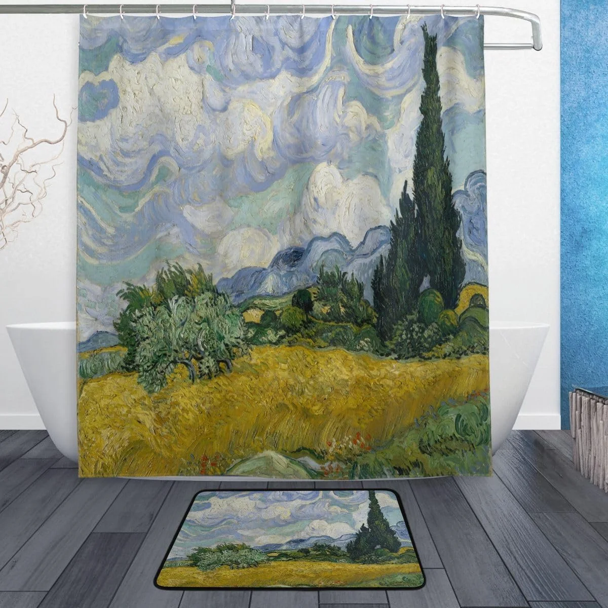 

Ink landscape painting Bathroom Shower curtain Floor mat Home Decoration Bathtub Partition curtain Decoration