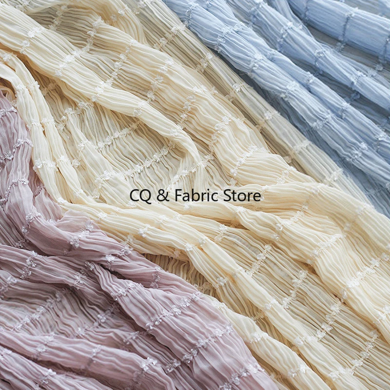 Chiffon stripe hook embroidered wave wrinkle fabric high elastic spring and summer women's dress fabric tulle fabric