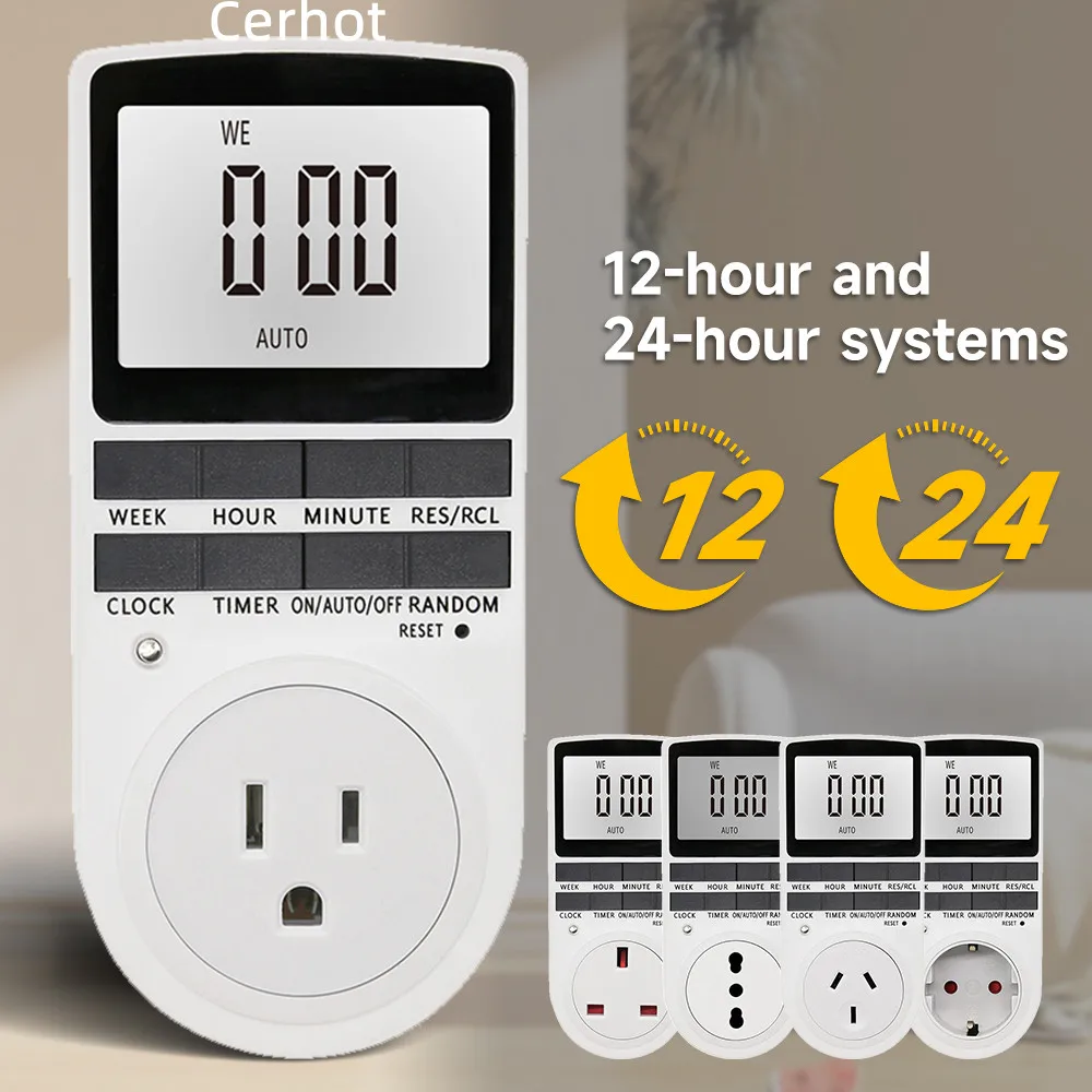 Cerhot Timer Socket Programmer 7 Day 12/24 Hours Electronic Kitchen Digital Programmable Switch Power Outlet Control