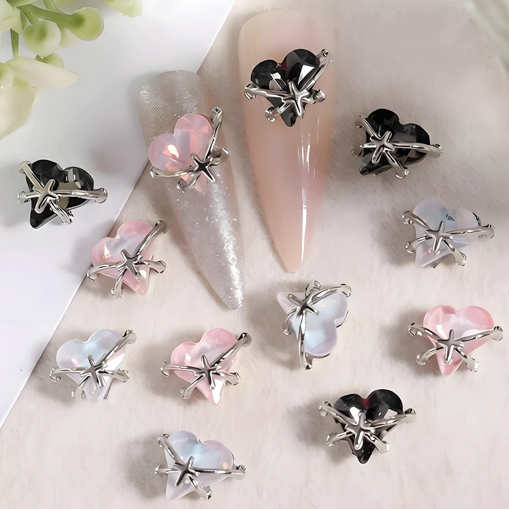 

10PCS 3D Sparkling Love Heart Nail Art Rhinestone Charms Luxury Alloy Accessories Parts For Nails Decoration Manicure Supplies