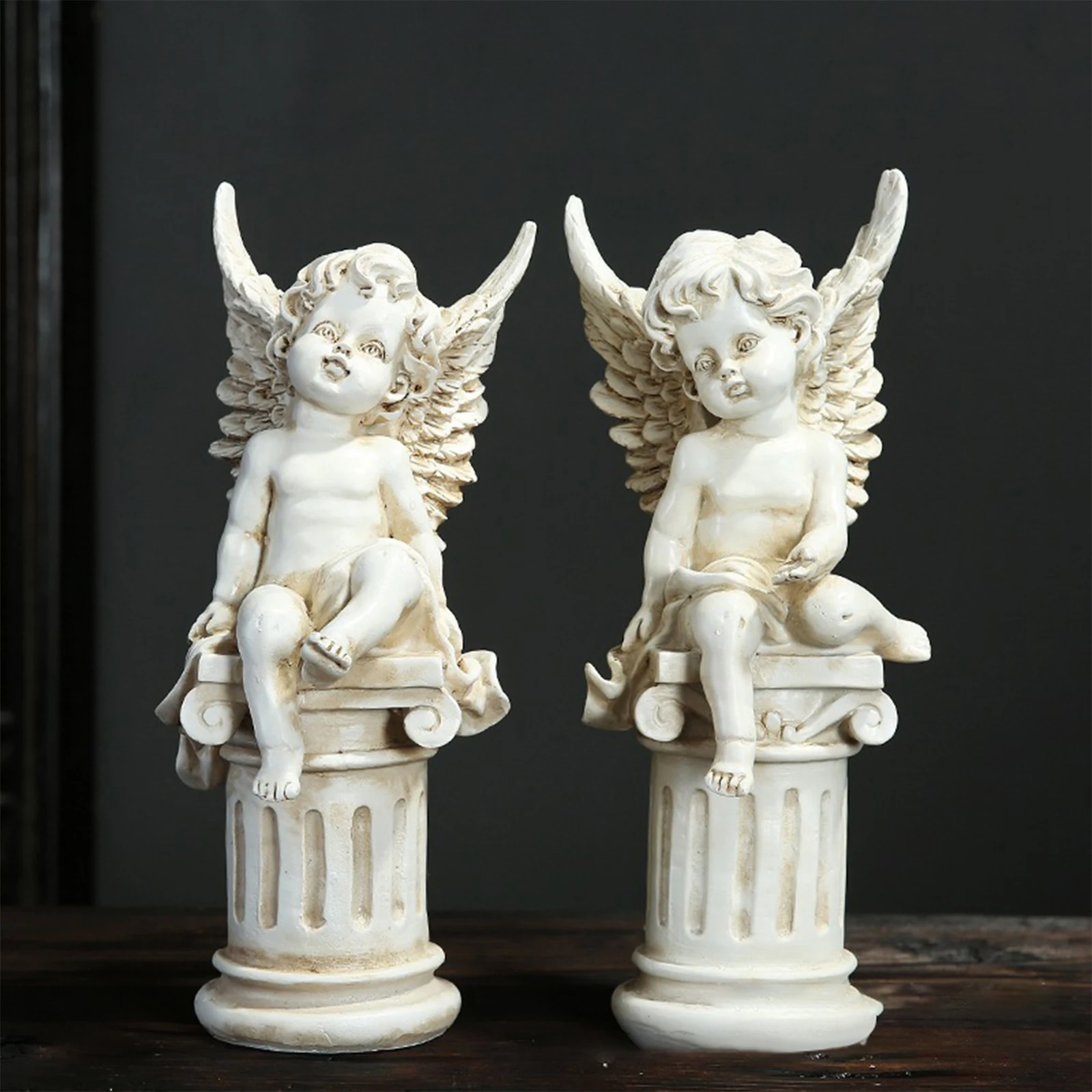 2Pcs Cherub Statues Cute Cherub Statues Roman Pillar Memorial Props Garden Figurines Resin Decoration Props Garden Figurines