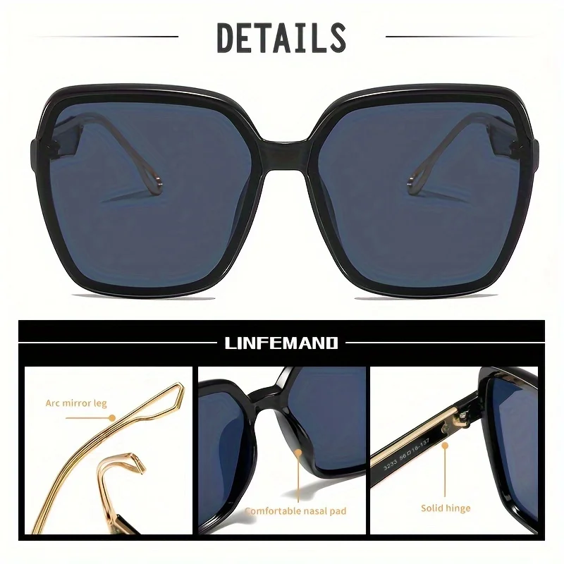 LINFEMAND Mode Polygon Großen Rahmen Dekorative Sonnenbrille UV400 Gradienten Objektiv Anti-reflektierende Frauen Party Karneval Festival Geschenk – Detail 9