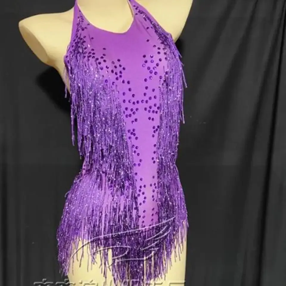 WomenVightclub 파티 댄스 의상 무대 착용 섹시한 술 레오타드 성능 의류 반짝 이는 라인 석 프린지 바디 슈트