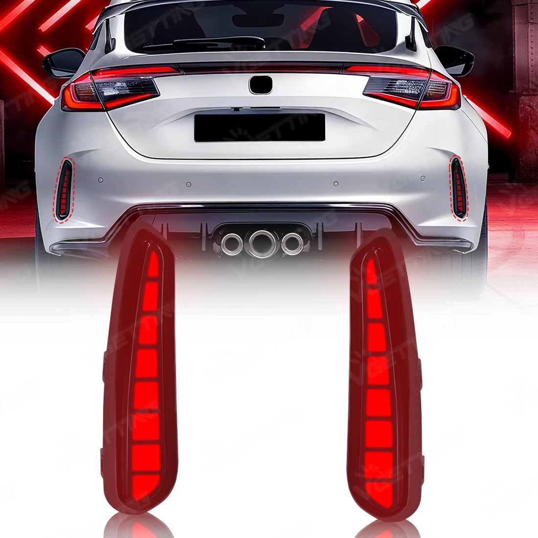 LED Rear Bumper Reflector Lights For Honda Civic Type R 2024 2025 Dynamic Turn Signal Lamp Rear Brake Taillamp Car Accessories