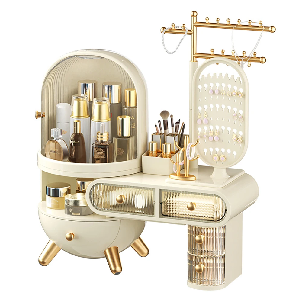 Dustproof Makeup Organizer High-end Dressing Table Cosmetics Storage Box Desktop Jewelry Skincare Product Integrated Organizer