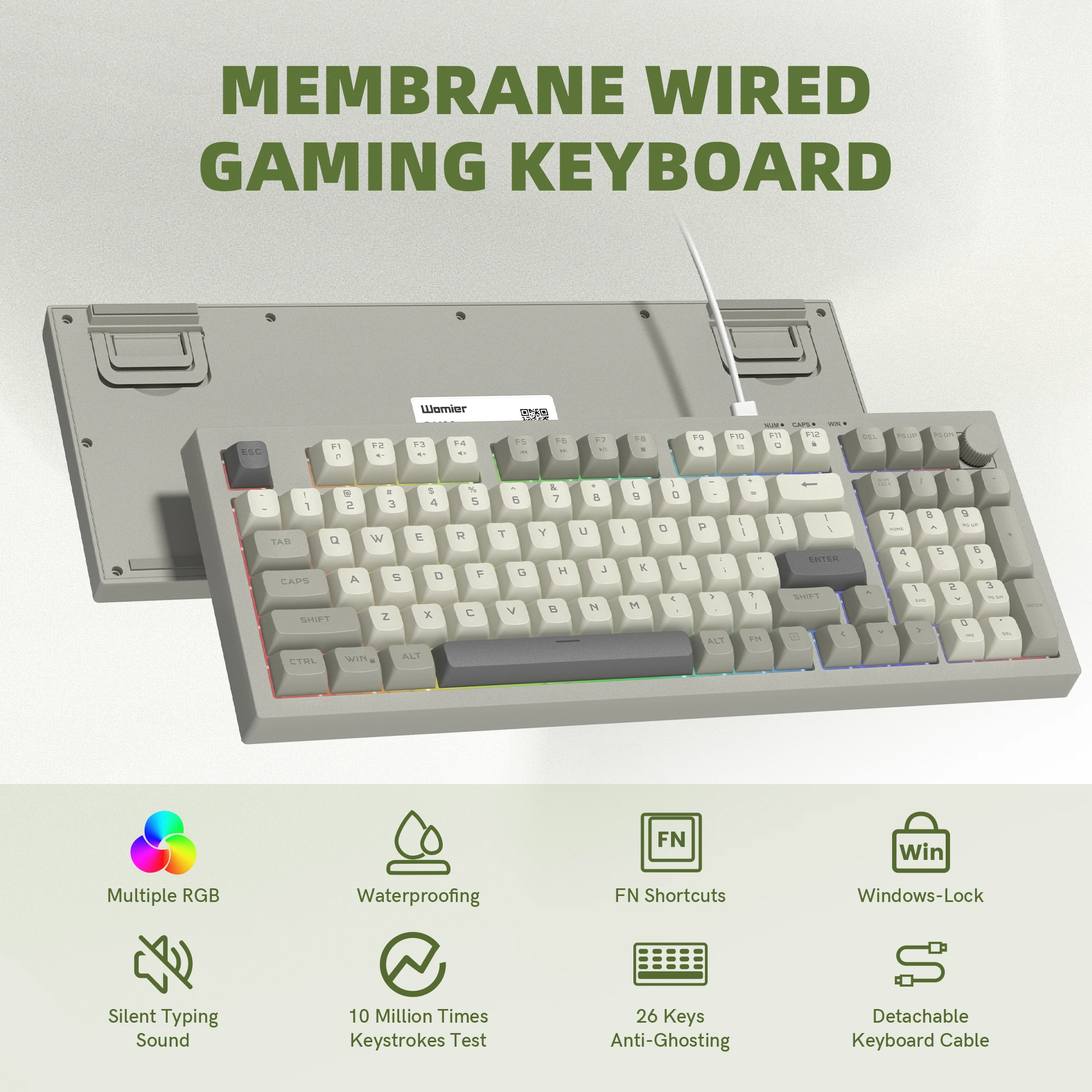 WOMIER DK98 Wired Gaming Keyboard Waterproof Silent Membrane Key with Volume Knob Anti-Ghosting Splash-Proof for PC Laptop Gamer
