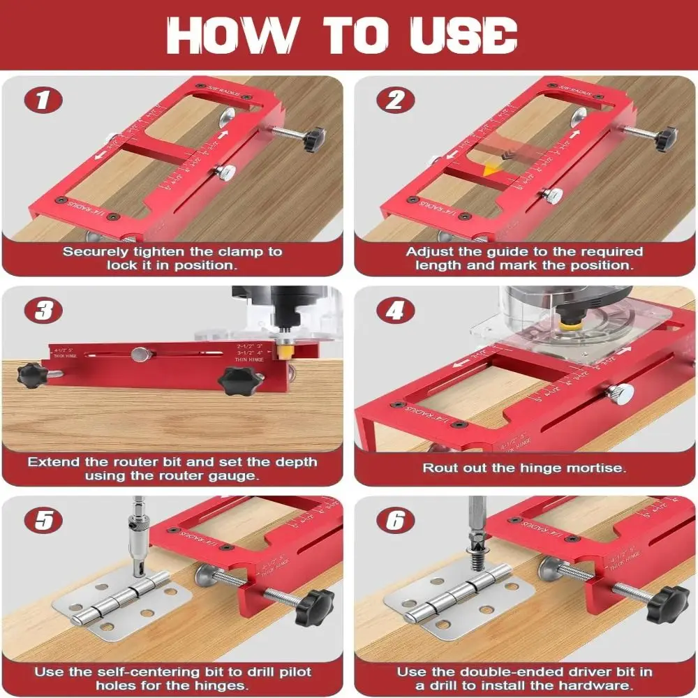 Aluminum Alloy Door Hinge Template Jig Kit Adjustable Mortise Guide Red/Blue/Black Mortising Locator Jig Durable Positioning