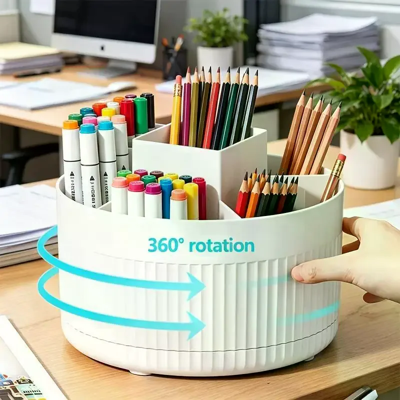 360 Rotating Plastic Desk Pen Organizer 5 Slots Dual Use Pencil Cup For Home Office School