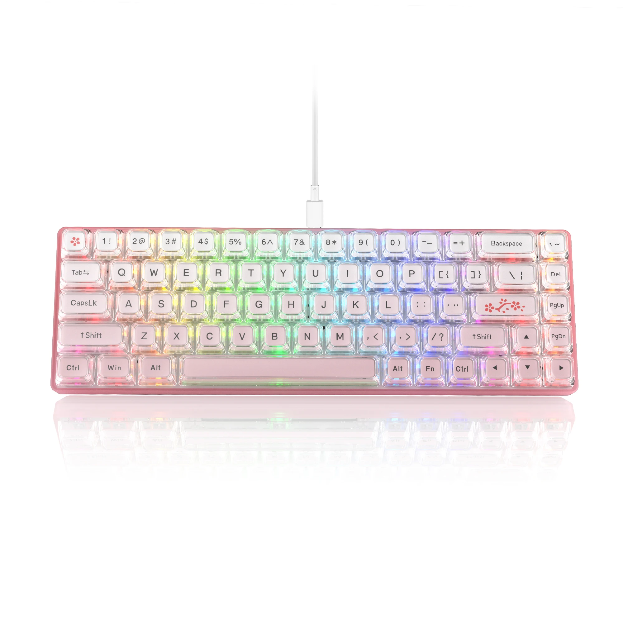 

Womier WK68 60% Gaming Mechanical Keyboard Hot-Swappable Pink Keyboard RGB Wire Keyboard Pudding PBT Keycap Red Switch