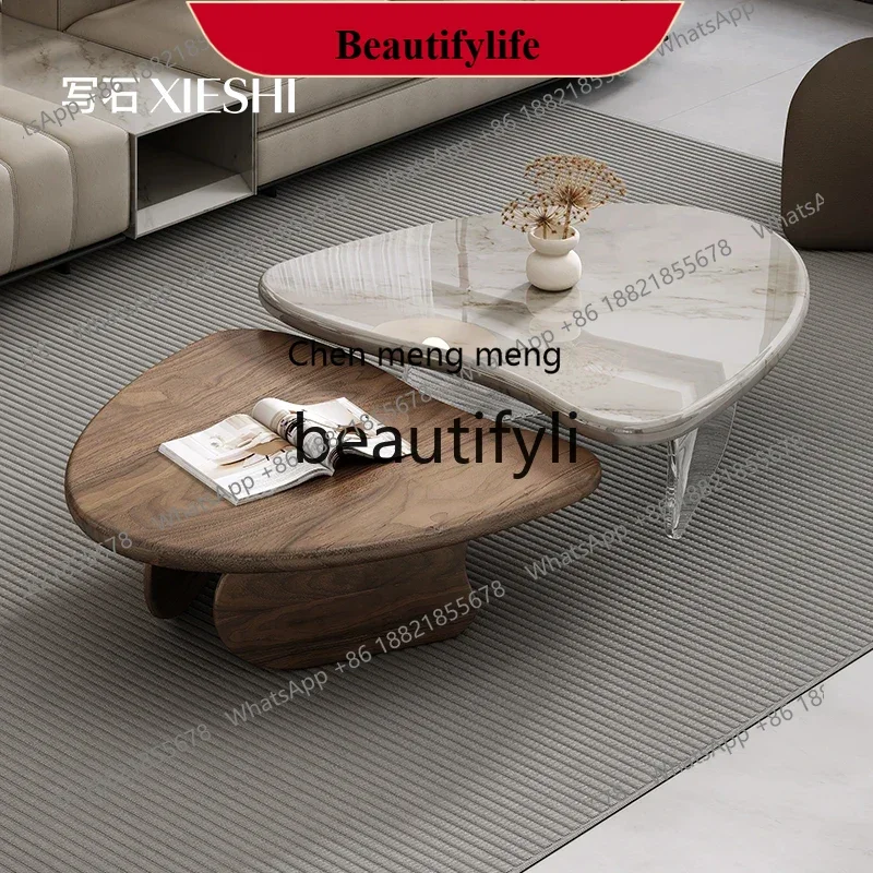 

D178 Marble coffee table combination small apartment living room retro walnut creative coffee table