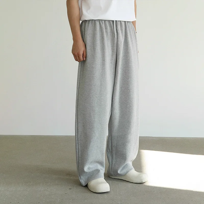 

Korean Style Men Wide Leg Joggers, Spring Autumn Cotton Blend Men's Grey Sweatpants, Casual Oversized Training Pants Men
