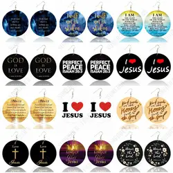 SOMEHOUR I Love Jesus Bible Sayings Printed African Wooden Drop Earrings God Inspired Religious Jewelry Christians Women Gifts