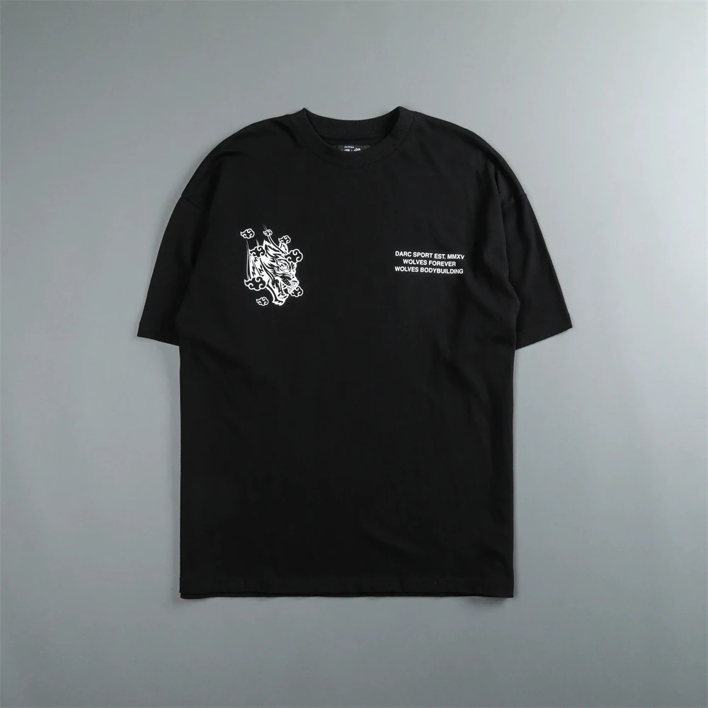 US WOLVES Official website Jointly Print 100% Cotton Men Hip Hop T-shirt Casual Summer 230G Cotton Fitness GYM Running Tees Tops