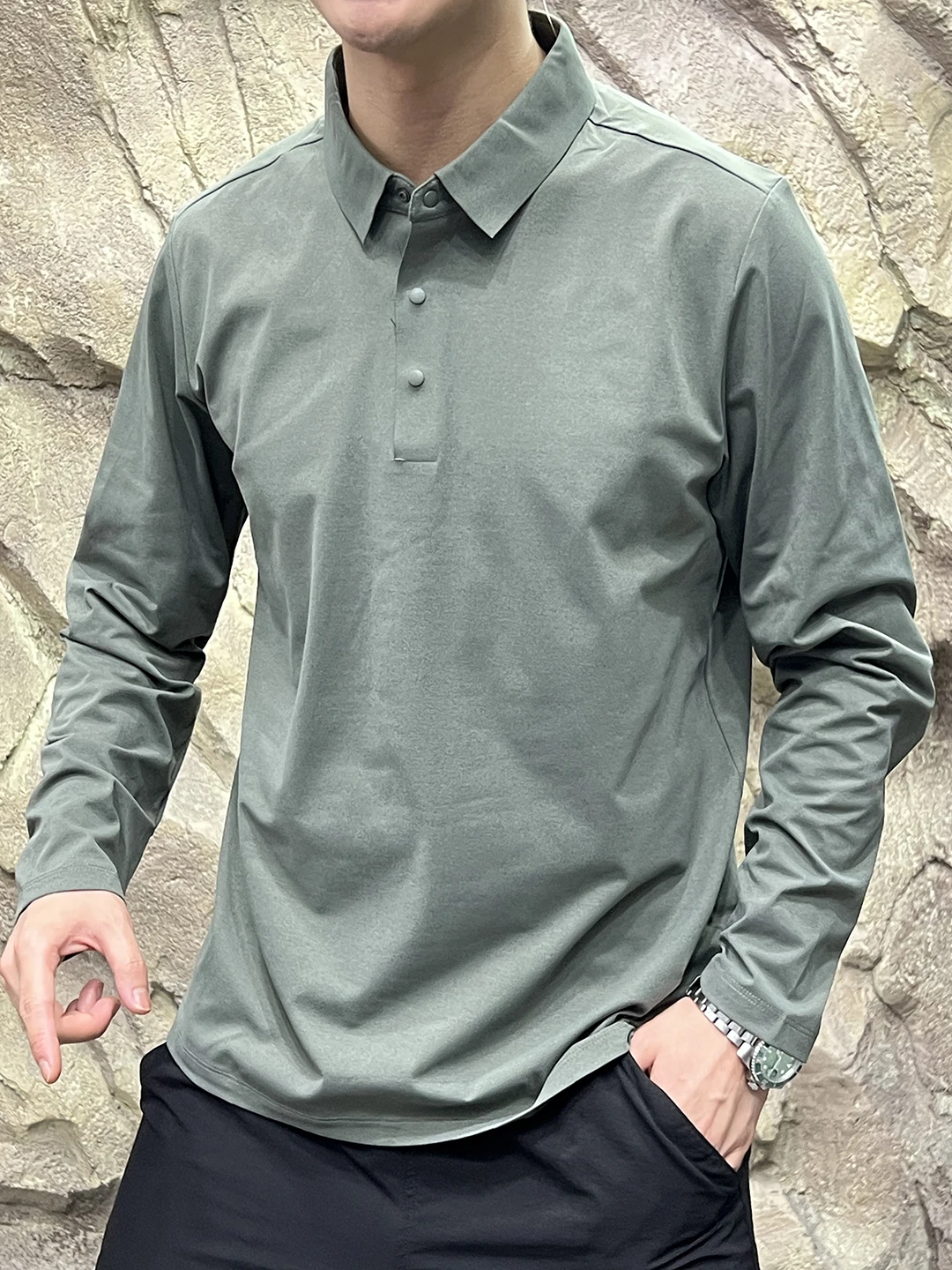 Business Style Long Sleeve Fleece  Shirt Quick Dry Breathable Outdoor Polyester Fiber Sweat Absorbent Regular Fit  Shirt