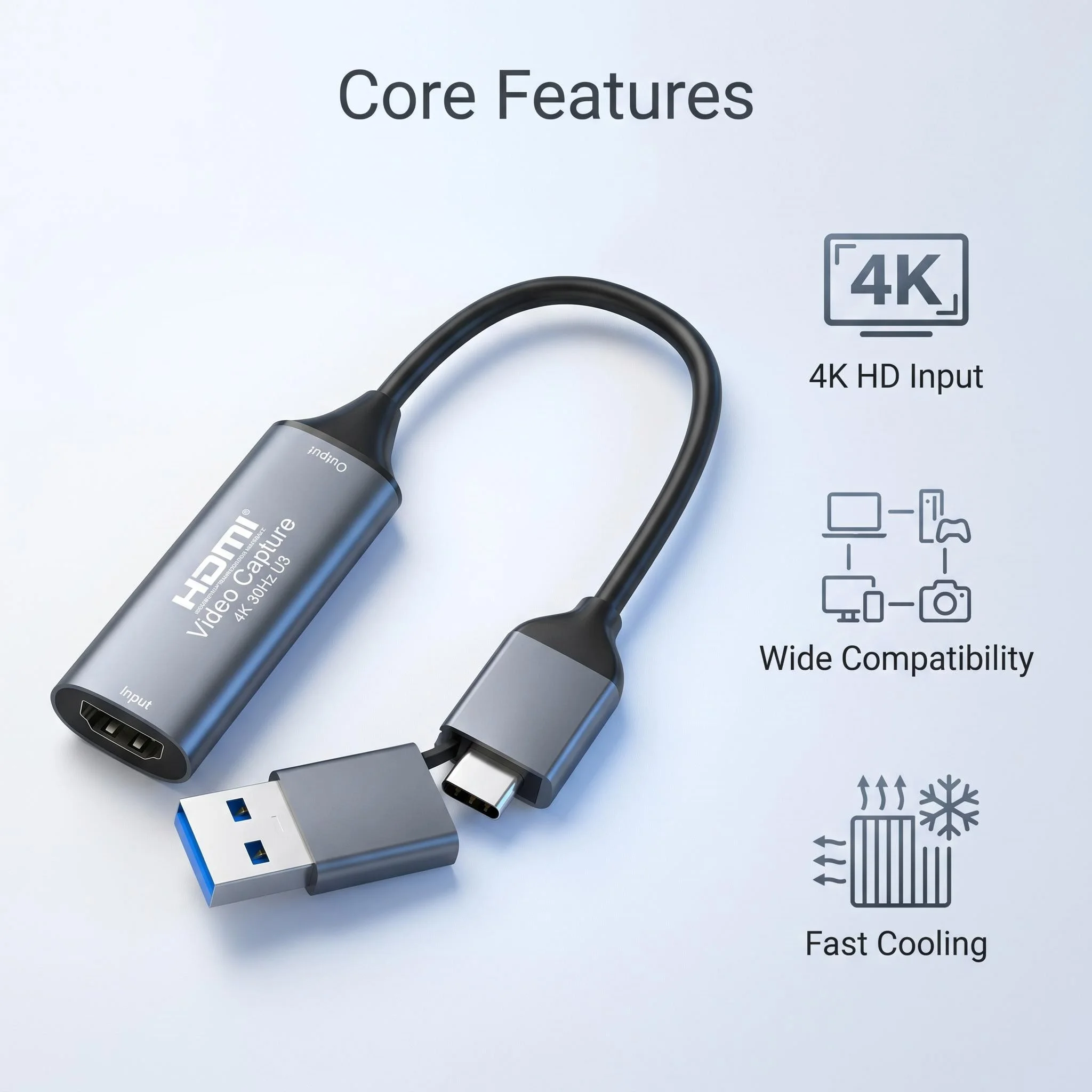 4K-Videoaufnahmekarte HDMI zu USB 2.0/3.0/USB-C 2-in-1 Video- und Audioaufnahme für OBS Studio PotPlayer QT Player Windows – Detail 3