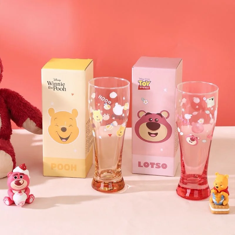 Spring New Disney Losto Pooh Bear Glass Beer Cup Canton Tower Juice Glass Ins Cold Drink Cup Cute Couple Cups Bridesmaids Gifts