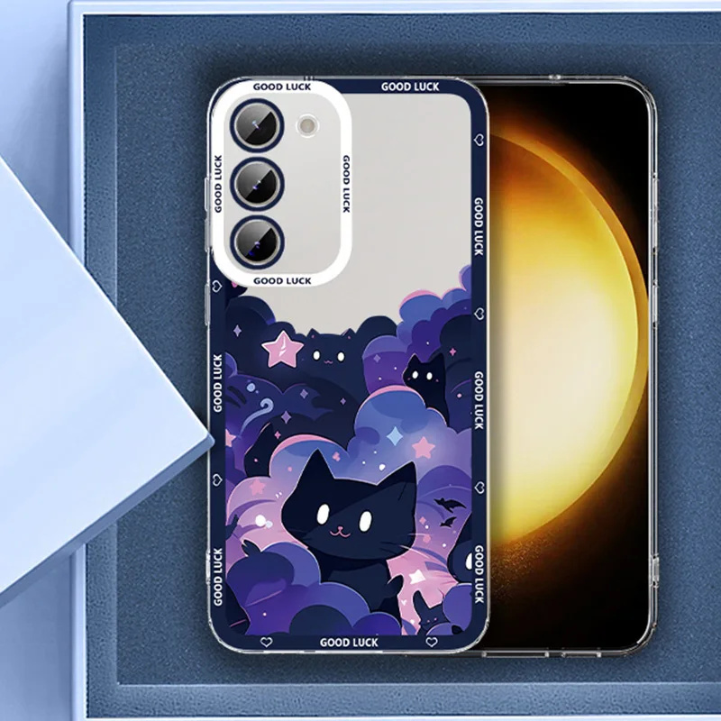 Lustige Künstlerische Schwarze Katze Sternenhimmel Handyhülle für Samsung Galaxy S26 S24 S23 S22 S25 Plus Ultra Transparente Hülle S23+ S22+ S24+ Schutzhülle – Detail 10