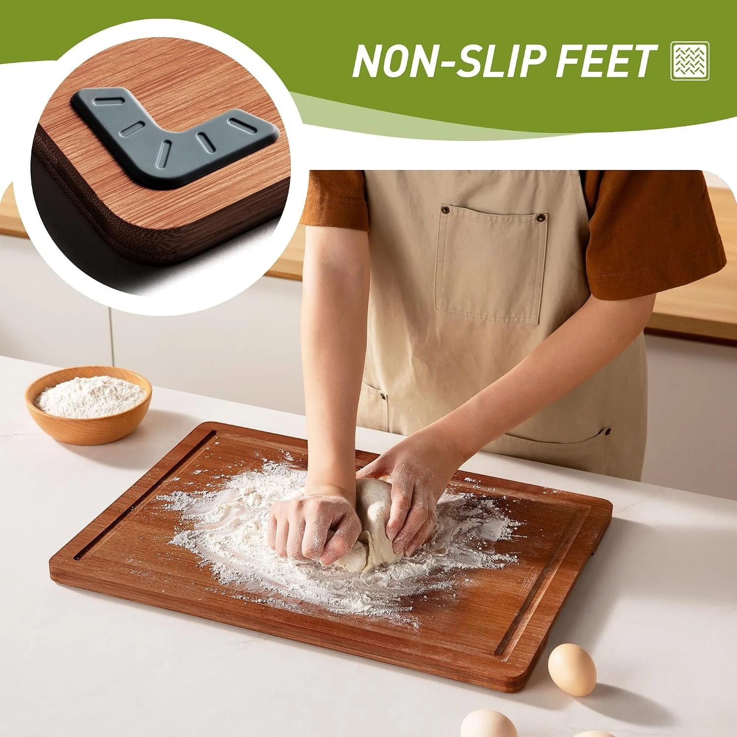 3 Packs Bamboo Cutting Board Set With Non Slip Feet And Over Sink Nice Solid Thick Wood Juice Groove Chopping Board Extra Large
