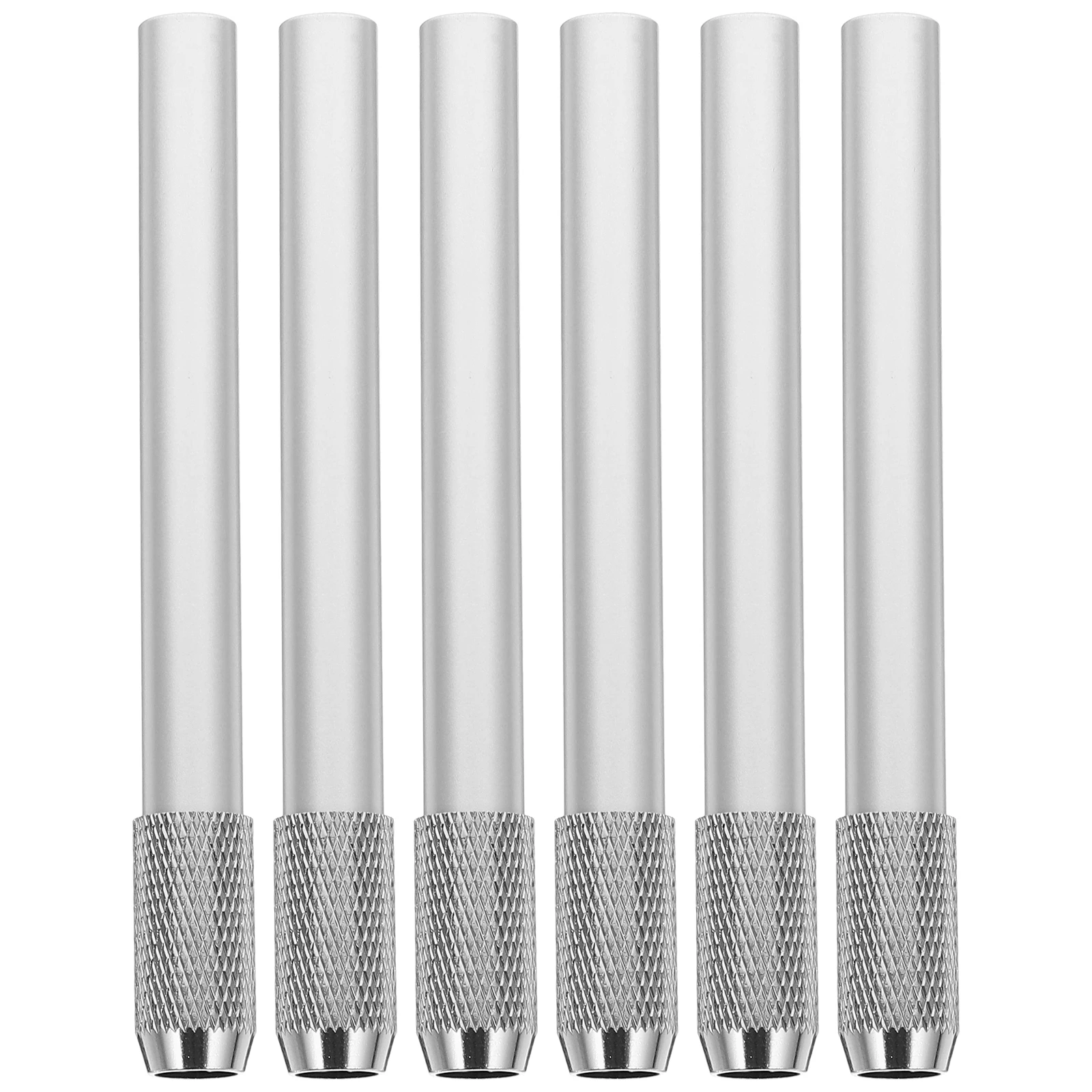 

6pcs Pencil Extender Silver Metal Single Head Holder for Short Pencils Art Craft School Supplies Reusable Writing Tool