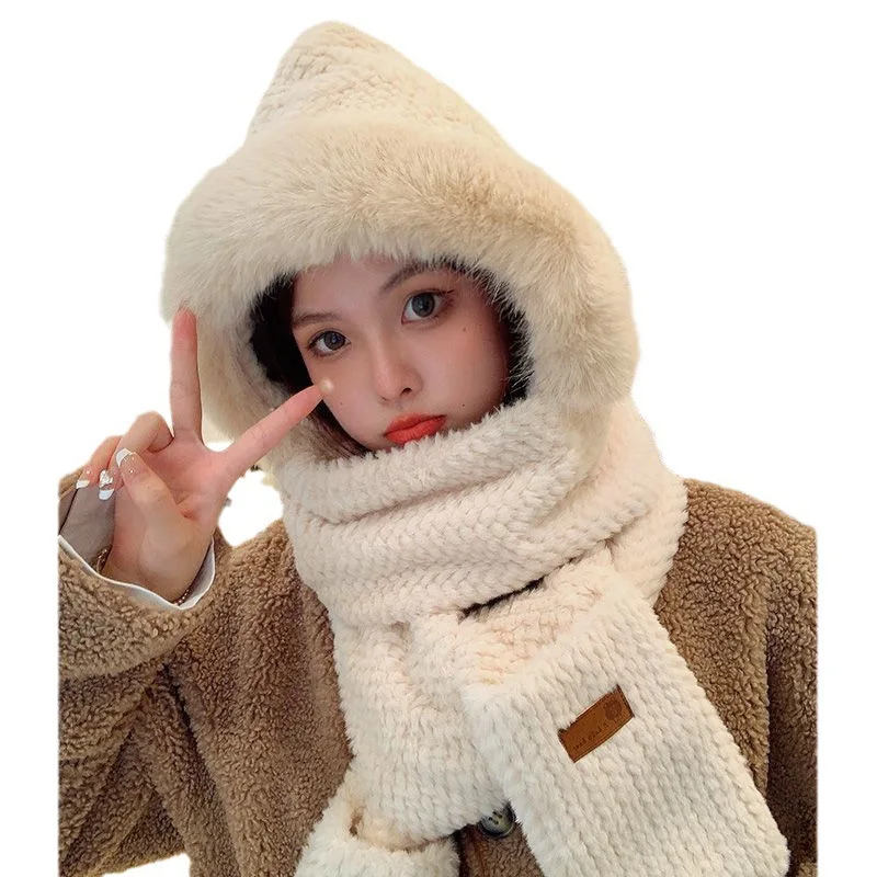 

Female Winter Paragraph Padded Warm Ear Protection Cold Cap Tide Students Hat Scarf One Female Winter Bear Plush Thickened Hat