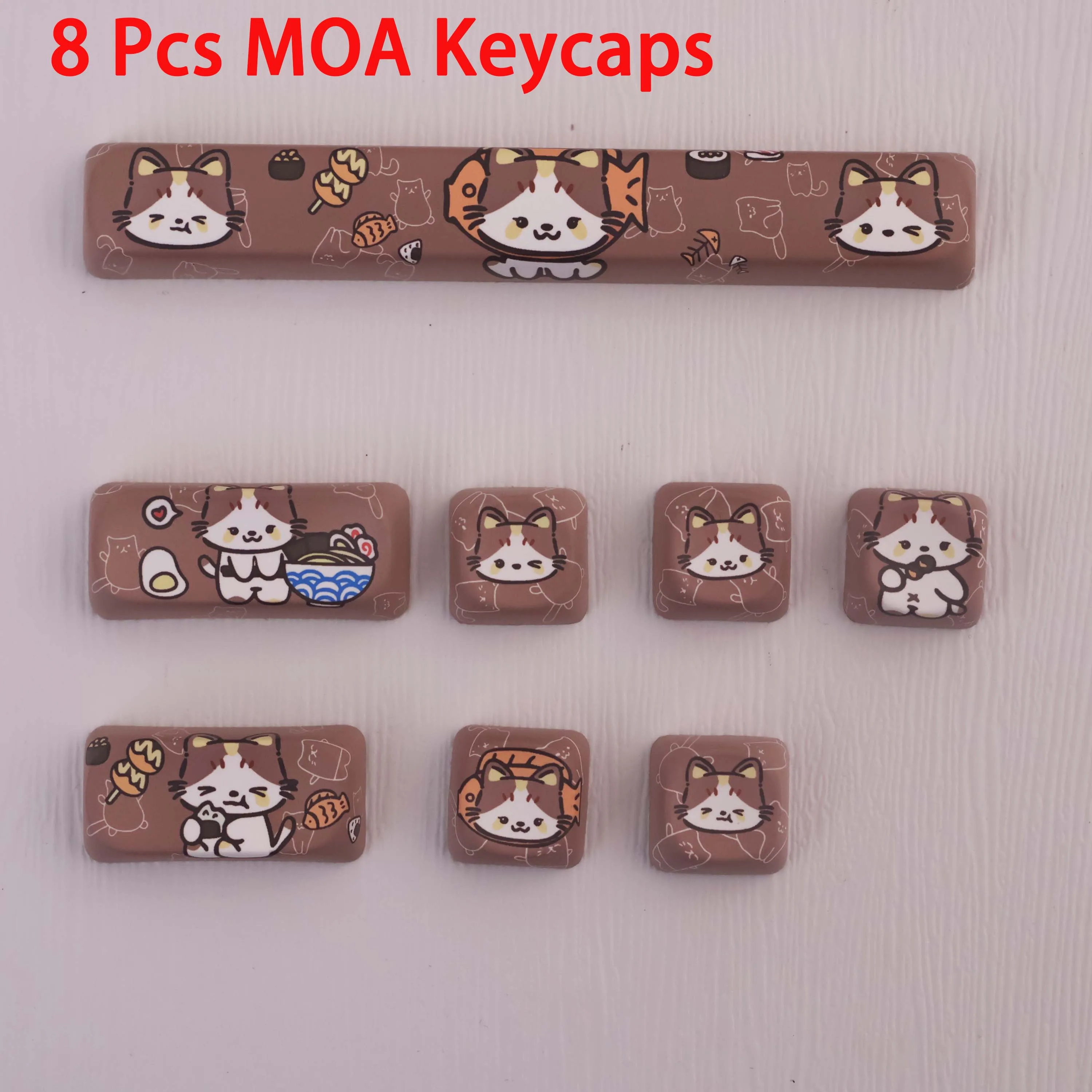 8Pcs MOA Profile Keycaps Set (1x6.25U, 1x2.0U, 1x2.25U, 5x1U) PBT Dye-Sub Mechanical Keyboard Caps Cherry MX Compatible