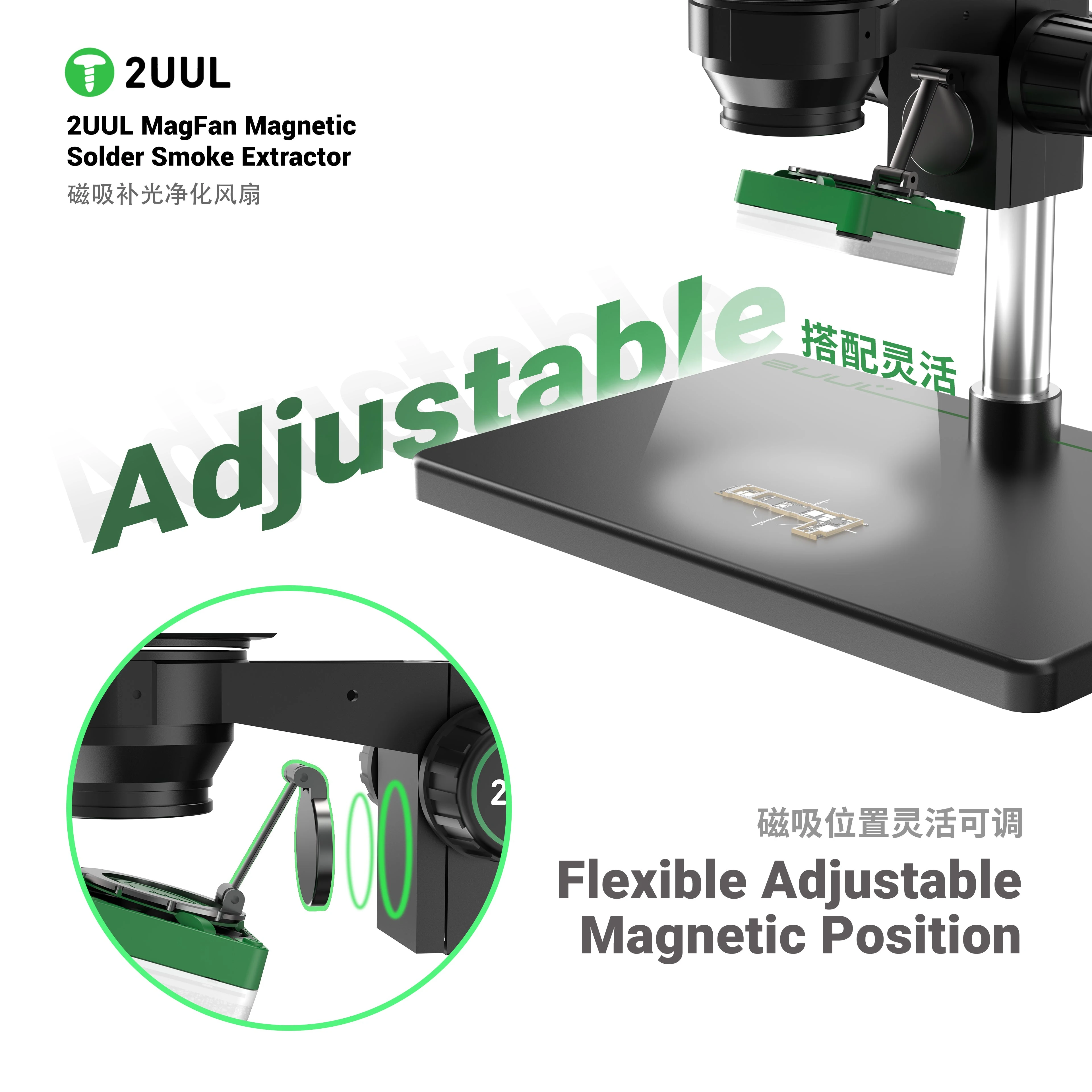2UUL FE11 Solder Smoke Extractor Magnetic Fan Fume Absorber with Activated Carbon Filter LED Light for Phone PCB Welding Repair