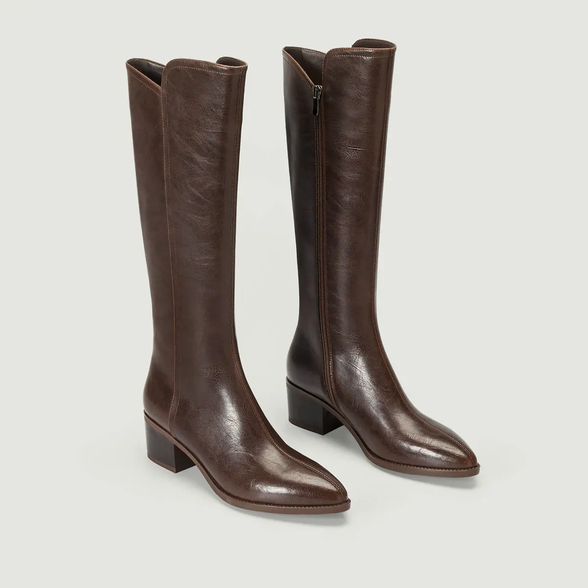 ESVEVA 2027 Fashion Women Knee High Boots Winter Genuine Leather Motorcycle Woman Shoes High Heels Autumn Long Boots 34-41