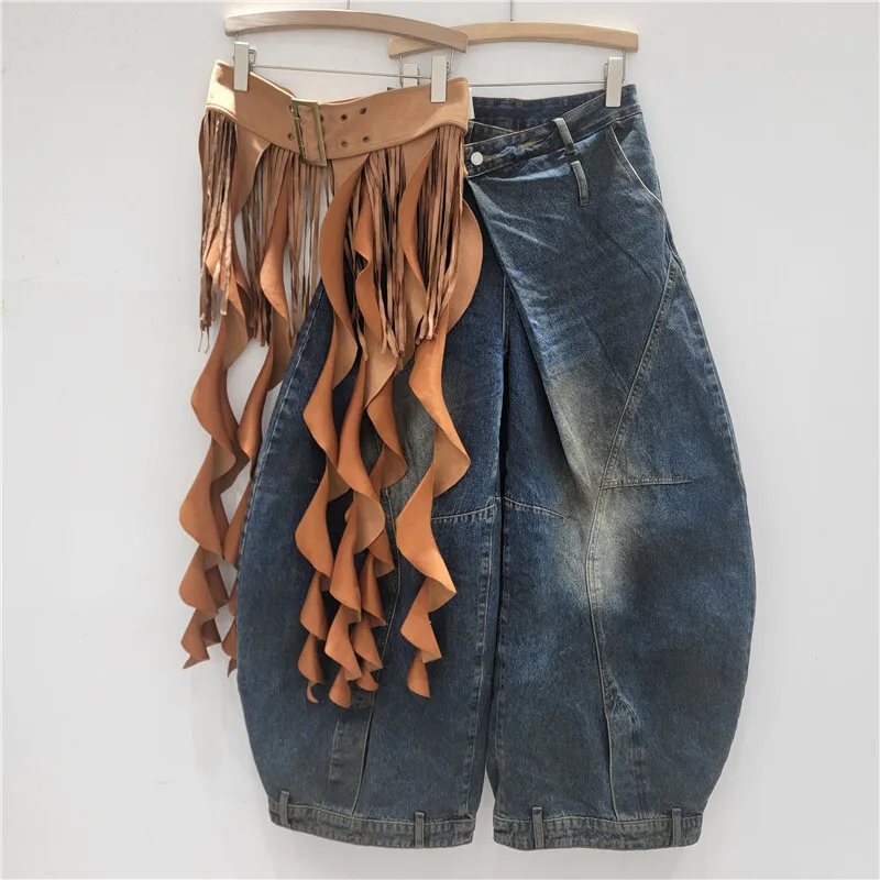 ANJY Herbst Neue Frauen American Western Cowboy Hot Girl Hippie Stil Mode Jeans Wellenförmige Quaste Band Trend Gürtel Bund A11009