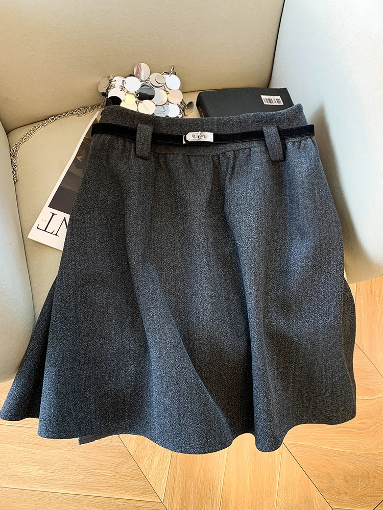 

Ele High Waist A-Line Skirt in Woolen Fabric for Women Thiened Autumn Winter Season Busin Casual Sle Skirt