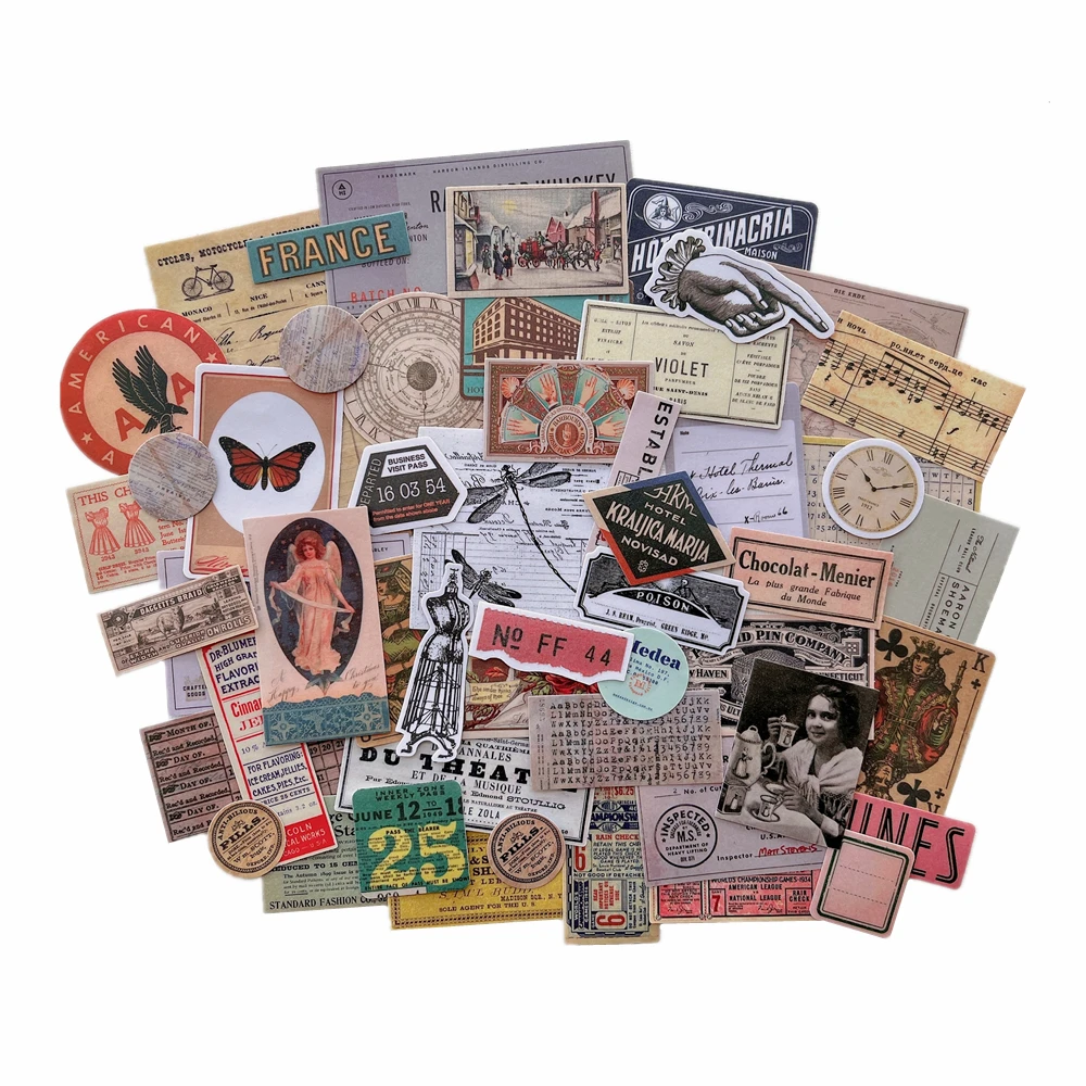 53Pcs Vintage collector Posters Scrapbooking Stickers Decorative marking note Decorative Sticker DIY Label Diary Album