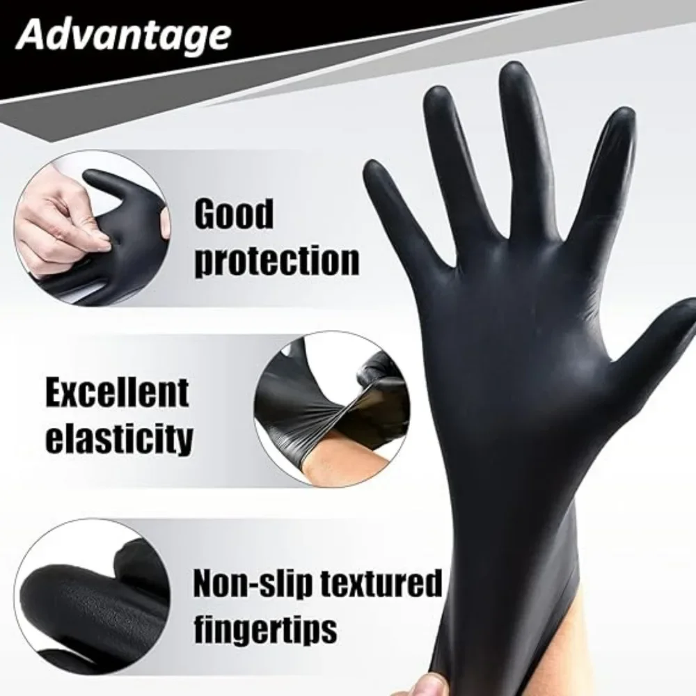 [200 units] black nitrile disposable gloves Super latex and powder free chemical resistant textured fingertip Household gloves