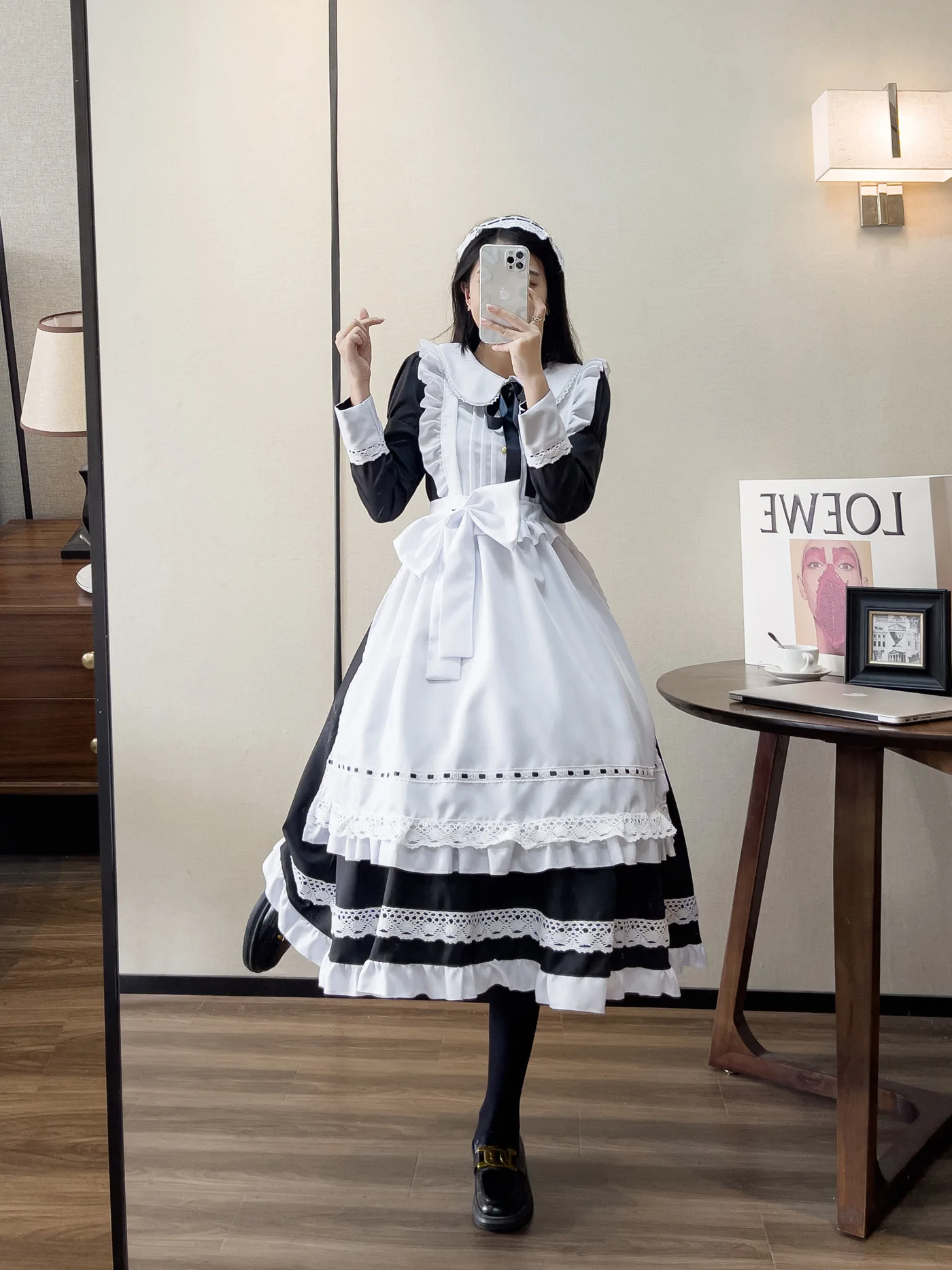 Anime Halloween Cosplay Kostüme Anime Schürze Dienstmädchen Rollenspiel Langes Kleid Übergröße Schwarz Weiß Lolita Dessous Kleid Dienstmädchen Outfits – Detail 7