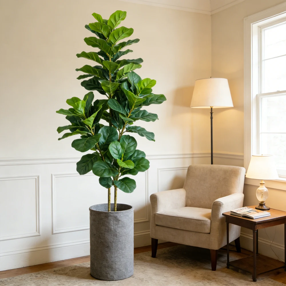 64/122 cm großer künstlicher Ficusbaum, künstliche Eichenpflanze, tropischer Ficus-figueirobaum, Kunststoff-Banyan-Blätter für Haus, Garten, Hochzeitsdekoration – Detail 5