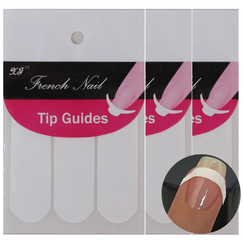 3PCS White French Nail Art Stickers Self-Adhesive Fringe Tip Guides DIY Manicure Stencil Decals for Nail Art Decoration