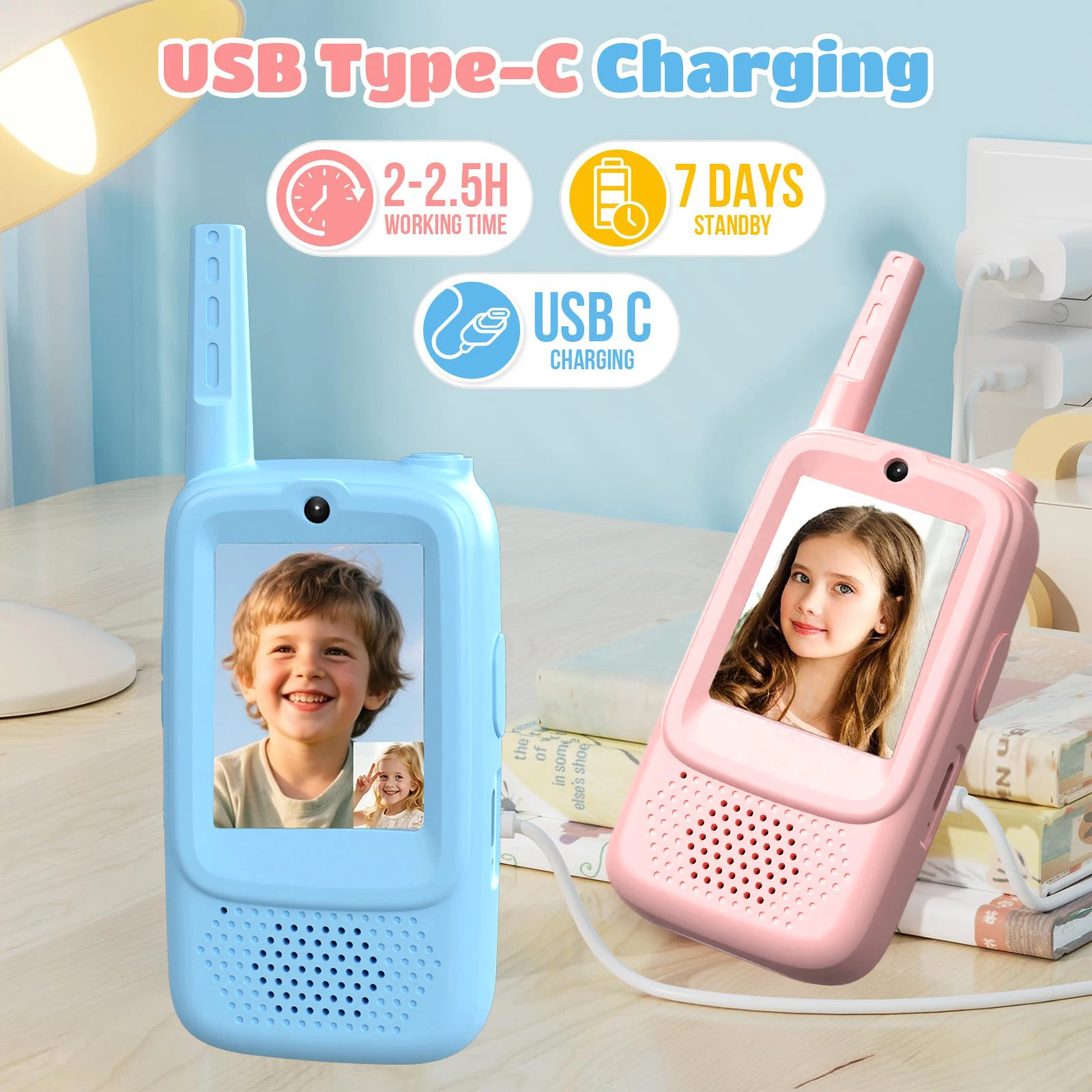 

Видеорации для детей, 2 шт. – Перезаряжаемые детские рации с FHD-камерой и функцией изменения голоса, 2-дюймовый экран, увлекательный интерком