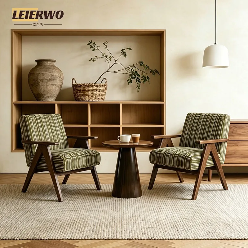 Retro single sofa chair living room balcony tea house flower cloth leisure chair homestay hotel cafe table and chair combination