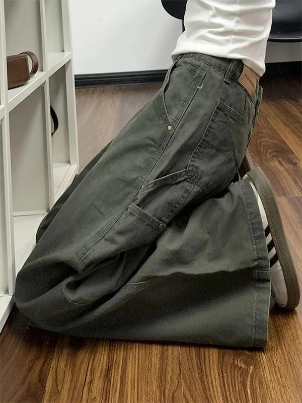 Loose Wide Leg Workwear Jeans Women's High Waist Slimming Drapey Versatile Floor-Length Pants Military een Casual Sle