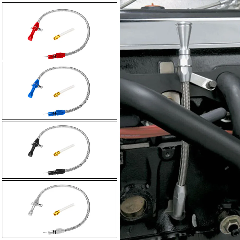 Transmission Dipstick Braided Hose Fluid Level Indicator Transmission Fluid Measuring Tool Gearbox Dip Gauge for Chevy TH-400