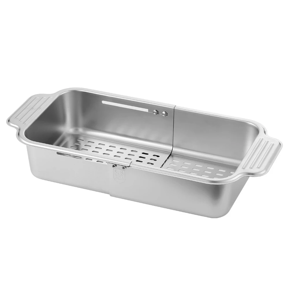 304 Stainless Steel Collapsible Drain Basket Telescopic Kitchen Sink Strainer Adjustable from 34cm to 44cm Silver