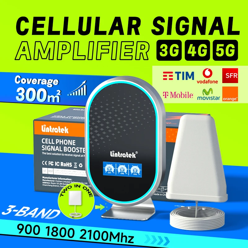 Lintratek amplificatore di segnale mobile Amplificatore di segnale antenna wireless a 3 bande LTE B8 GSM B3 B1 5g 4g Amplificatore di segnale cellulare