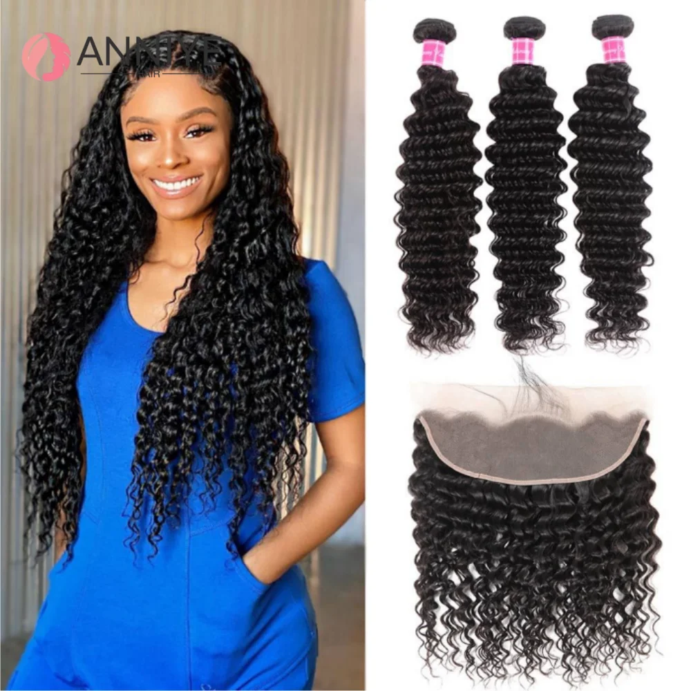 

Deep Wave 100% Human Hair 3 Bundles With 13x4 HD Lace Frontal & 4x4 HD Closure And Bundles 100% Virgin Human Hair Natural Color
