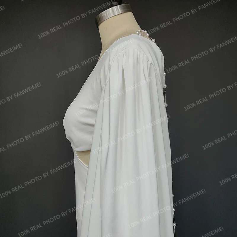 Robe de mariée sirène dos nu à col en V simple avec pompon, robe de patients, manches bouffantes perlées, train de balayage, personnalisé, exquis, 8868 #