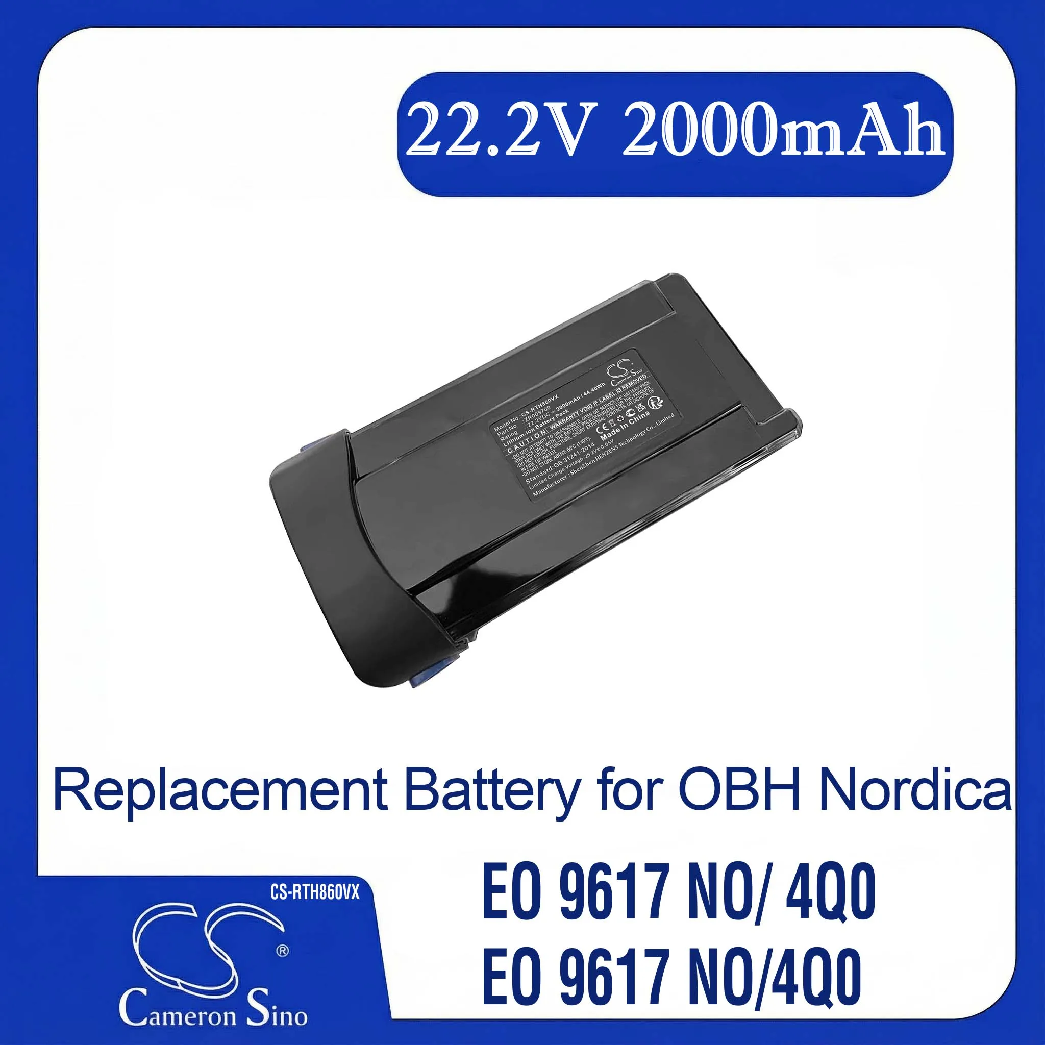 Replacement Battery for Tefal TY 9639 WO, TY 9679 WO, TY 9688 WO, TY 9690 WO, TY 9691 WO - ZR009700 (22.2V, 2000mAh)