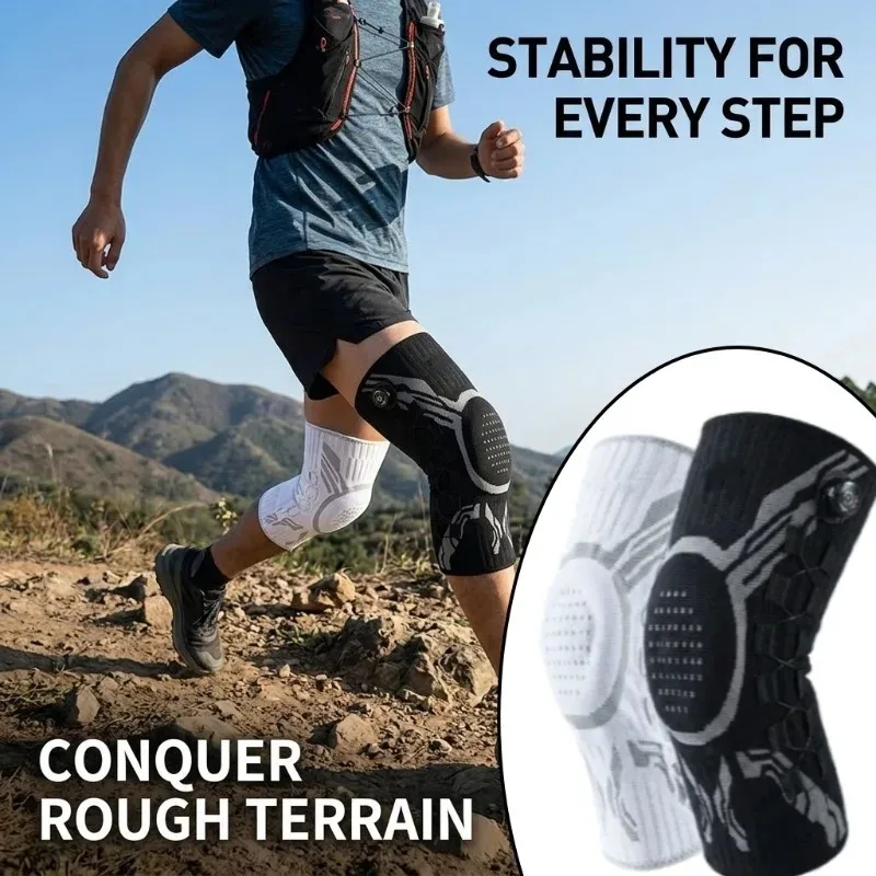 Sports Knee Pad with Shock Absorption Silicone Knob Pressure Spring Support Breathable Nylon for Running Basketball Fitness