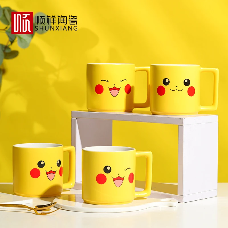 SHUNXIANG Pokémon Lizenzierte Pikachu Keramikbecher Kinder Kaffeetassen Frühstück Milch Tasse Niedliches Getränk Geschirr Keramik Kaffeetasse