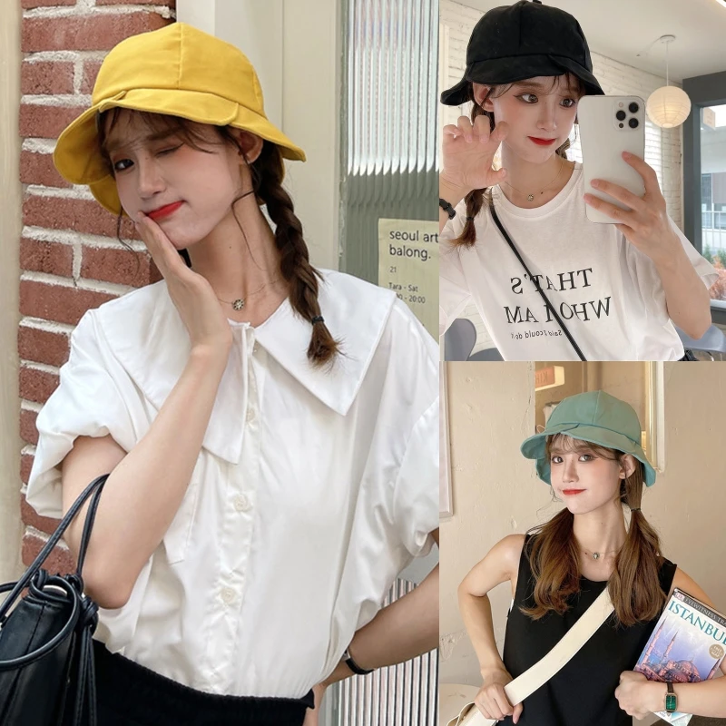 for Sun for Protection Hat for Women Lovely Brim Design Solid Color Bucket Caps for Outdoor Fishing Beach Drop shipping